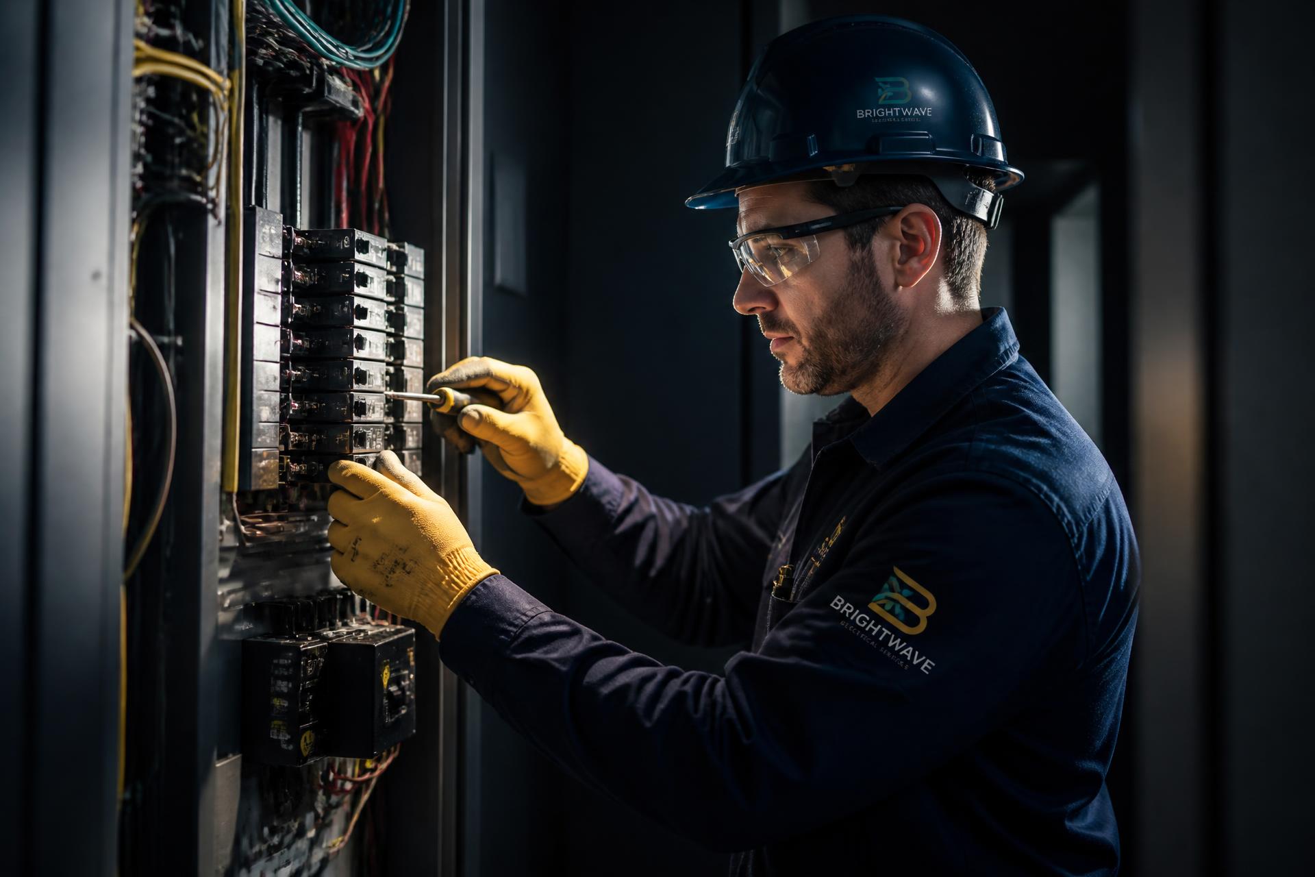 Licensed electrician working inside a residential electrical panel